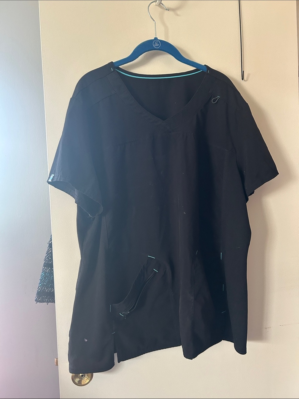 Scrubstar Black Medical Scrub Top with Teal Trim